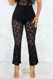 Blue Sexy Solid Lace Boot Cut High Waist Speaker Solid Color Bottoms