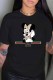 Black Fashion Street Character Print Letter O Neck T-Shirts