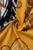 Black Yellow Fashion Sexy Print Hollowed Out Swimwears Set  (Without Paddings)
