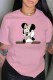 Pink Fashion Street Character Print Letter O Neck T-Shirts