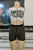Black Sexy Print Bandage Hollowed Out Patchwork Short Sleeve Two Pieces