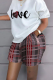 White Red Casual Print Patchwork O Neck Short Sleeve Two Pieces