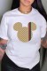 White Fashion Casual Print Patchwork O Neck T-Shirts