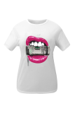 Black Fashion Casual Lips Printed Patchwork O Neck T-Shirts