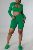 Rose Red Sexy Solid Patchwork Asymmetrical U Neck Long Sleeve Two Pieces