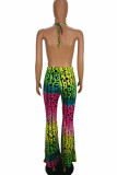 Colour Sexy Print Patchwork Halter Sleeveless Two Pieces