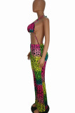 Colour Sexy Print Patchwork Halter Sleeveless Two Pieces