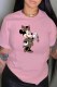 Pink Fashion Casual Character Patchwork O Neck T-Shirts