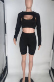 Rose Red Sexy Solid Patchwork Asymmetrical U Neck Long Sleeve Two Pieces