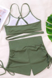 Green Fashion Sexy Solid Frenulum Backless Swimwears (With Paddings)