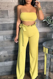 Yellow Sexy Solid Patchwork Strapless Sleeveless Two Pieces