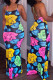 Blue Fashion Sexy Print Backless Spaghetti Strap Long Dress