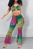 Colour Sexy Print Patchwork Halter Sleeveless Two Pieces