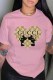 Pink Fashion Casual Character Print Letter O Neck T-Shirts