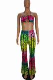Colour Sexy Print Patchwork Halter Sleeveless Two Pieces