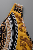 Black Yellow Fashion Sexy Print Hollowed Out Swimwears Set  (Without Paddings)