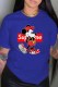 Blue Fashion Casual Character Print Letter O Neck T-Shirts