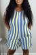 Blue Fashion Casual Striped Print Basic V Neck Regular Romper