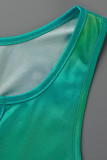 Green Sexy Print Patchwork U Neck Sleeveless Two Pieces