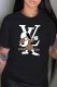 Black Fashion Street Character Print Letter O Neck T-Shirts