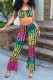 Colour Sexy Print Patchwork Halter Sleeveless Two Pieces