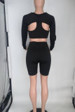 Rose Red Sexy Solid Patchwork Asymmetrical U Neck Long Sleeve Two Pieces