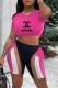 Rose Red Fashion Casual Print Patchwork Letter O Neck Short Sleeve Two Pieces