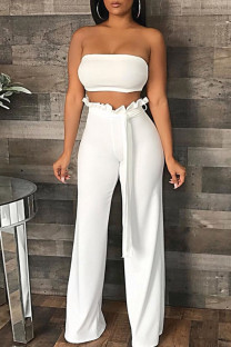 White Sexy Solid Patchwork Strapless Sleeveless Two Pieces
