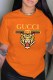 Orange Fashion Casual Print Letter O Neck T-Shirts