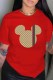 Red Fashion Casual Print Patchwork O Neck T-Shirts