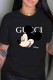 Black Fashion Street Character Print Letter O Neck T-Shirts