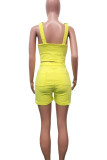 Yellow Sexy Solid Patchwork Buckle Spaghetti Strap Sleeveless Two Pieces(Without Belt)