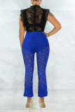 White Sexy Solid Lace Boot Cut High Waist Speaker Solid Color Bottoms