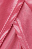 Pink Fashion Sexy Solid Patchwork Backless Spaghetti Strap Sleeveless Dress
