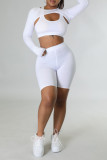 Rose Red Sexy Solid Patchwork Asymmetrical U Neck Long Sleeve Two Pieces