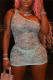 Light Green Fashion Sexy Solid See-through Backless One Shoulder Sleeveless Dress