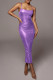 Purple Sexy Solid Patchwork Fold Spaghetti Strap One Step Skirt Dresses
