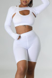 Rose Red Sexy Solid Patchwork Asymmetrical U Neck Long Sleeve Two Pieces