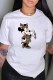 White Fashion Casual Character Patchwork O Neck T-Shirts