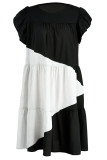 Red Casual Sweet Solid Patchwork O Neck Dresses
