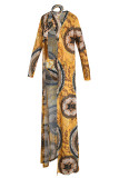 Black Yellow Fashion Sexy Print Hollowed Out Swimwears Set  (Without Paddings)