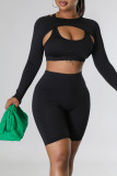 Rose Red Sexy Solid Patchwork Asymmetrical U Neck Long Sleeve Two Pieces