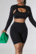 Black Sexy Solid Patchwork Asymmetrical U Neck Long Sleeve Two Pieces