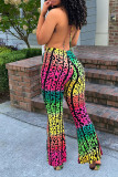 Colour Sexy Print Patchwork Halter Sleeveless Two Pieces