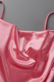 Pink Fashion Sexy Solid Patchwork Backless Spaghetti Strap Sleeveless Dress