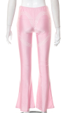 Pink Sexy Solid Hollowed Out Boot Cut High Waist Pencil Solid Color Bottoms