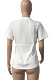 White Fashion Casual Street Print Patchwork O Neck T-Shirts