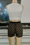 Black Sexy Print Bandage Hollowed Out Patchwork Short Sleeve Two Pieces