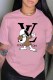 Pink Fashion Street Character Print Letter O Neck T-Shirts
