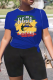 Navy Blue Fashion Street Print Patchwork O Neck T-Shirts